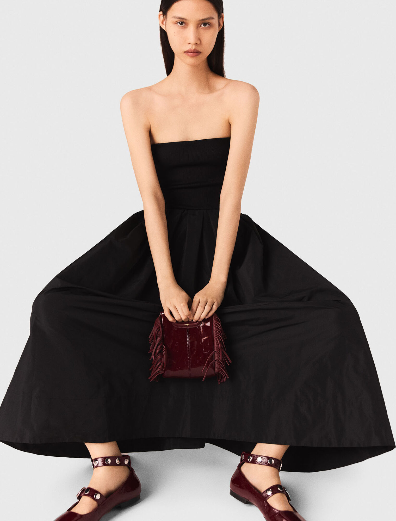 Vestido con corpiño de punto y tafetán