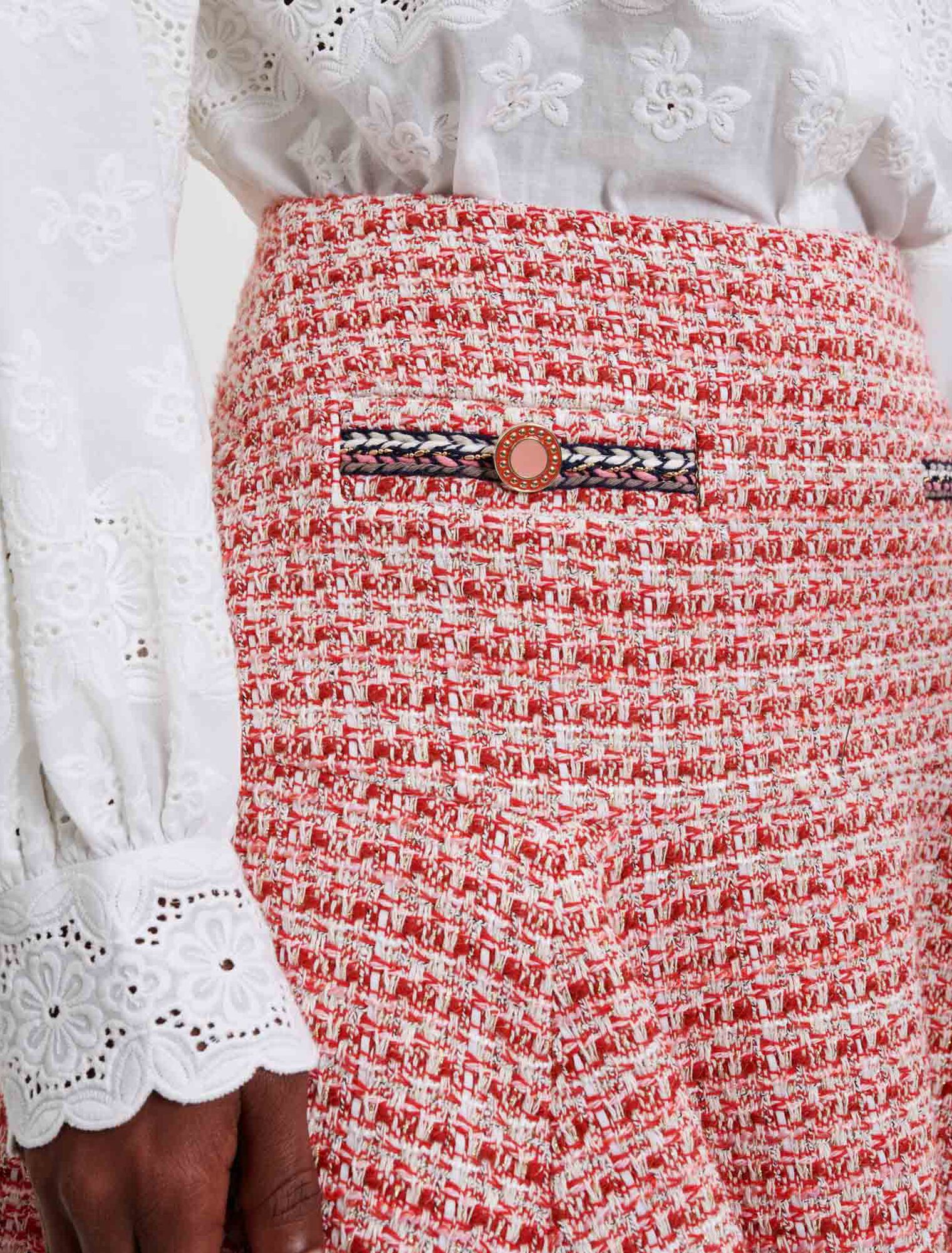 Falda de tweed con trenzas étnicas