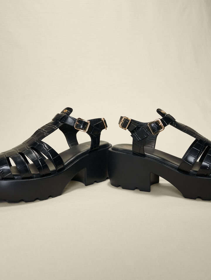 Sandalias de suela dentada en piel