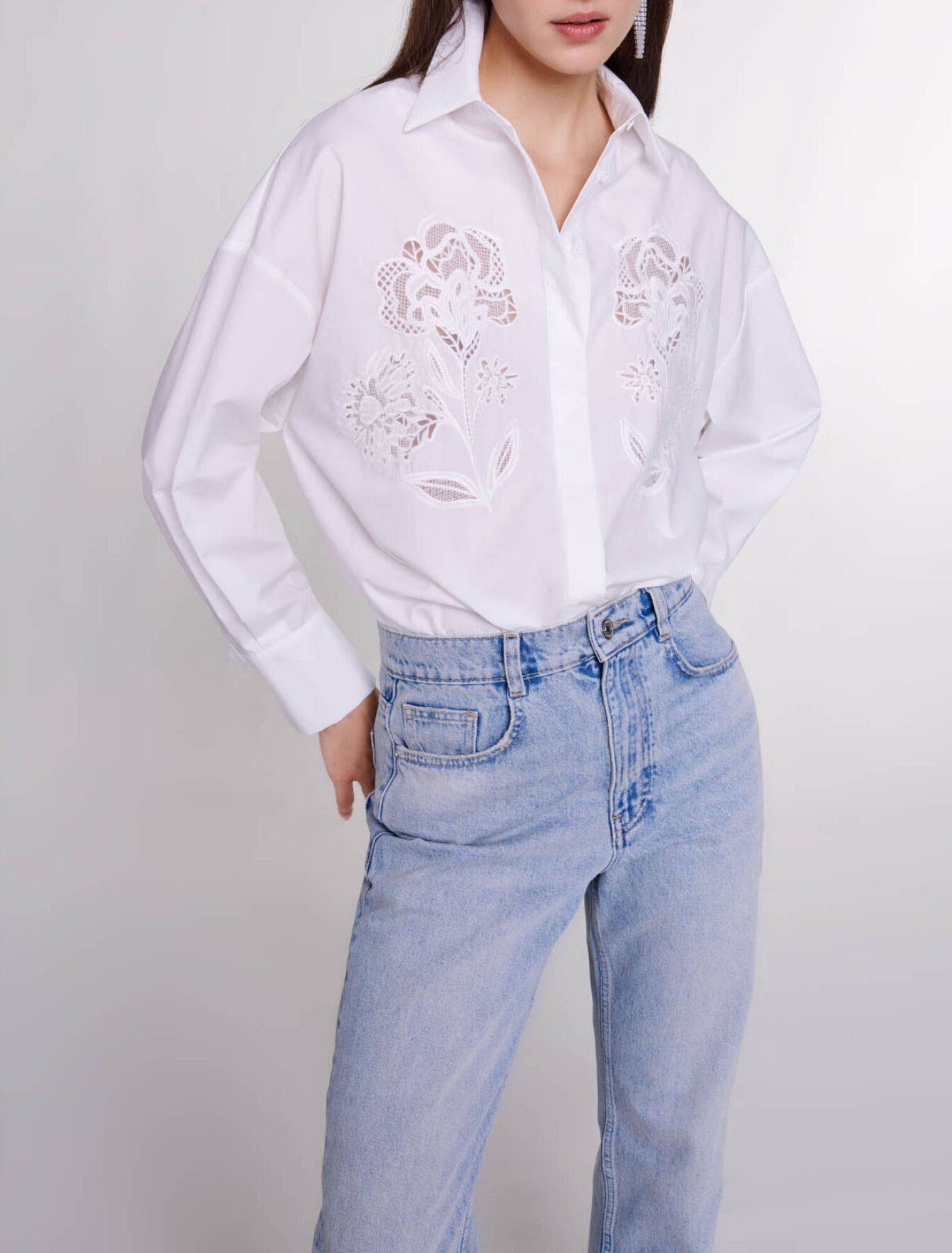 Camisa de popelina de ganchillo