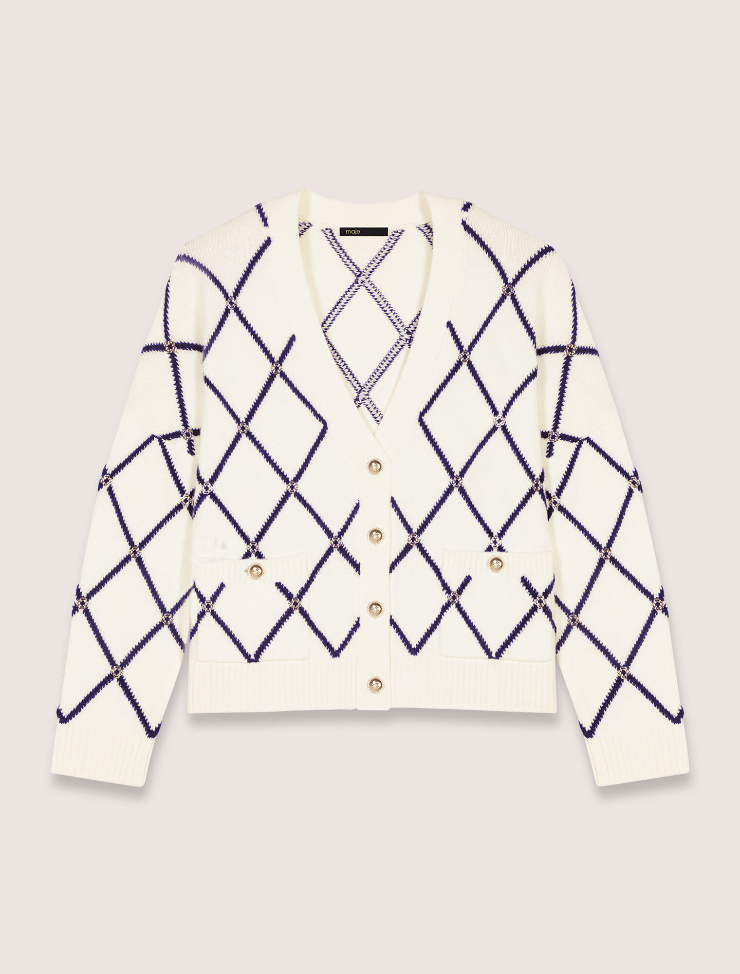 Cárdigan de punto, estampado de rombos