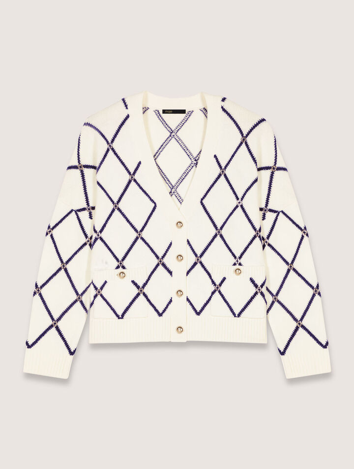Cárdigan de punto, estampado de rombos