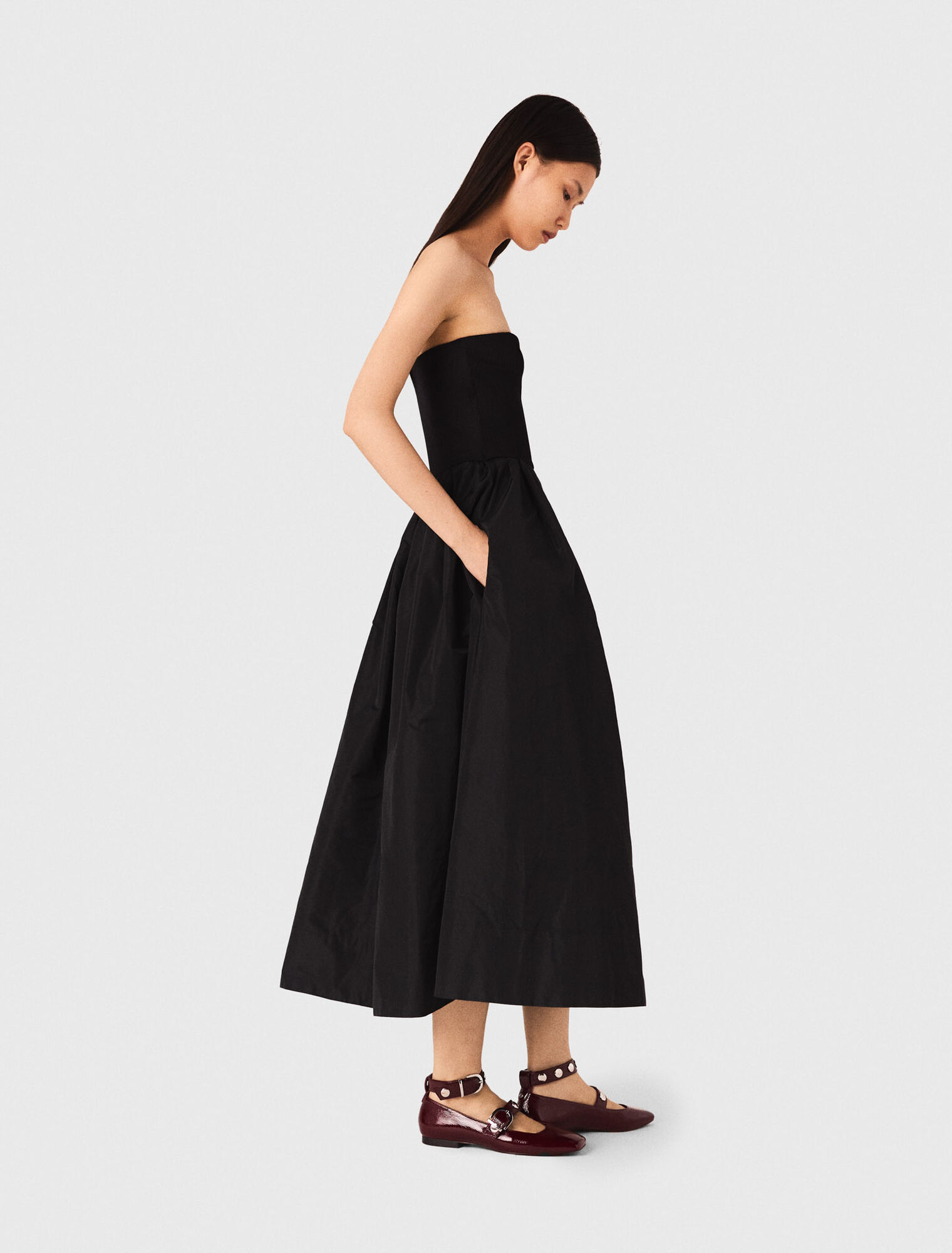 Vestido con corpiño de punto y tafetán