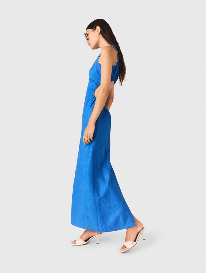 Vestido midi lino mixto sin espalda