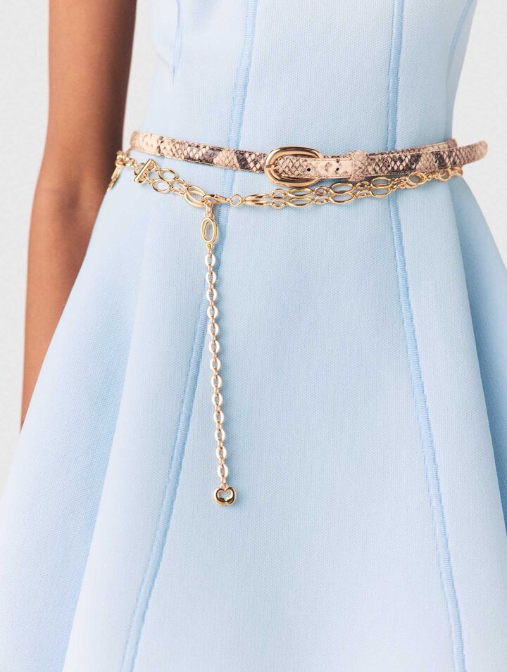 Cintur&oacute;n fino de piel efecto pit&oacute;n