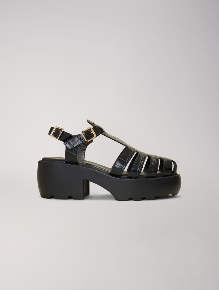 Sandalias de suela dentada en piel