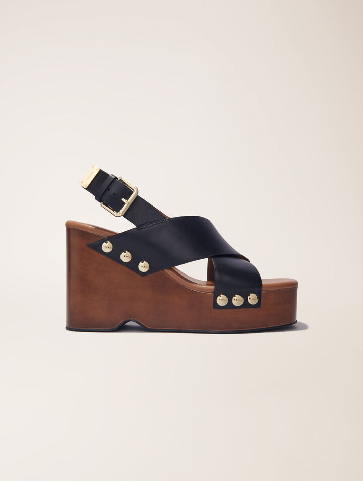 Sandalias de cuña de piel