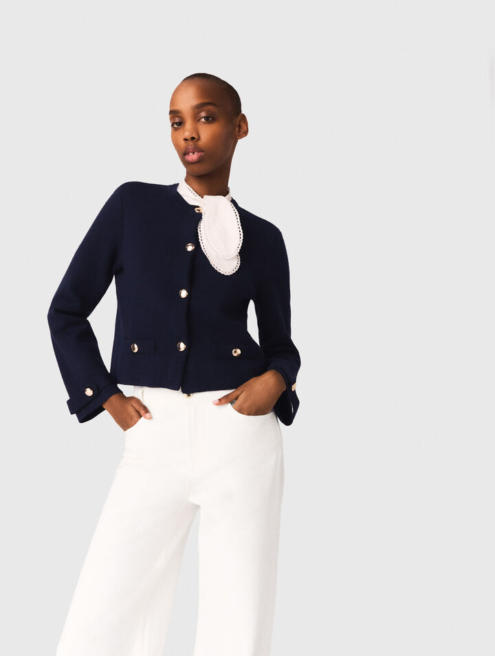 C&aacute;rdigan con cuello bordado suelto