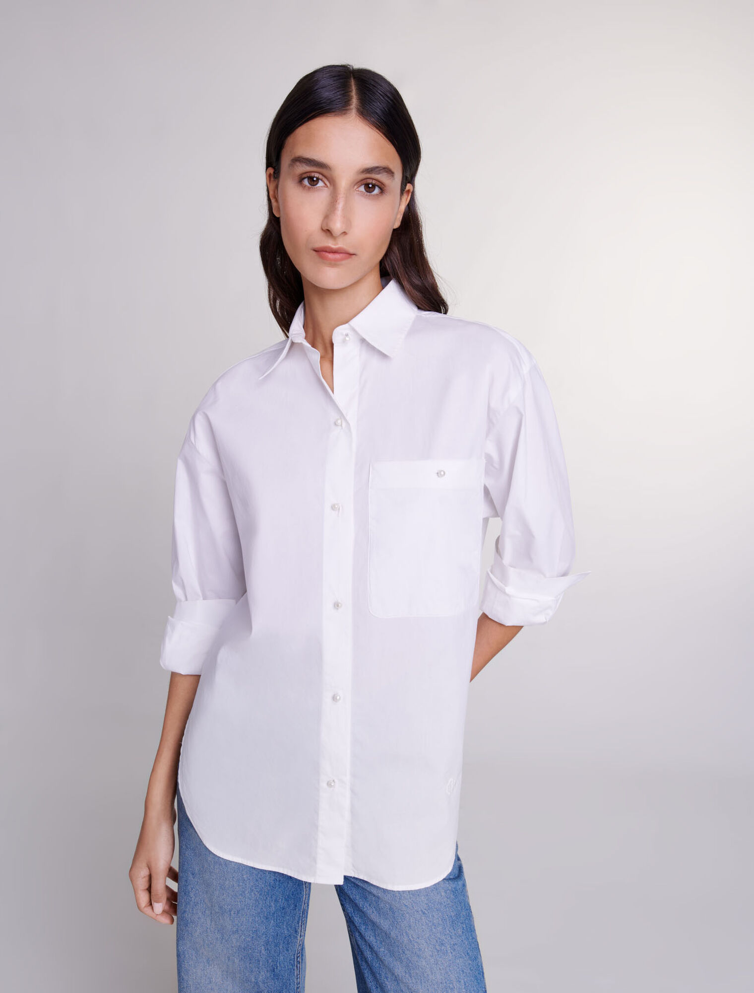 Camisa de popelina de algodón blanca
