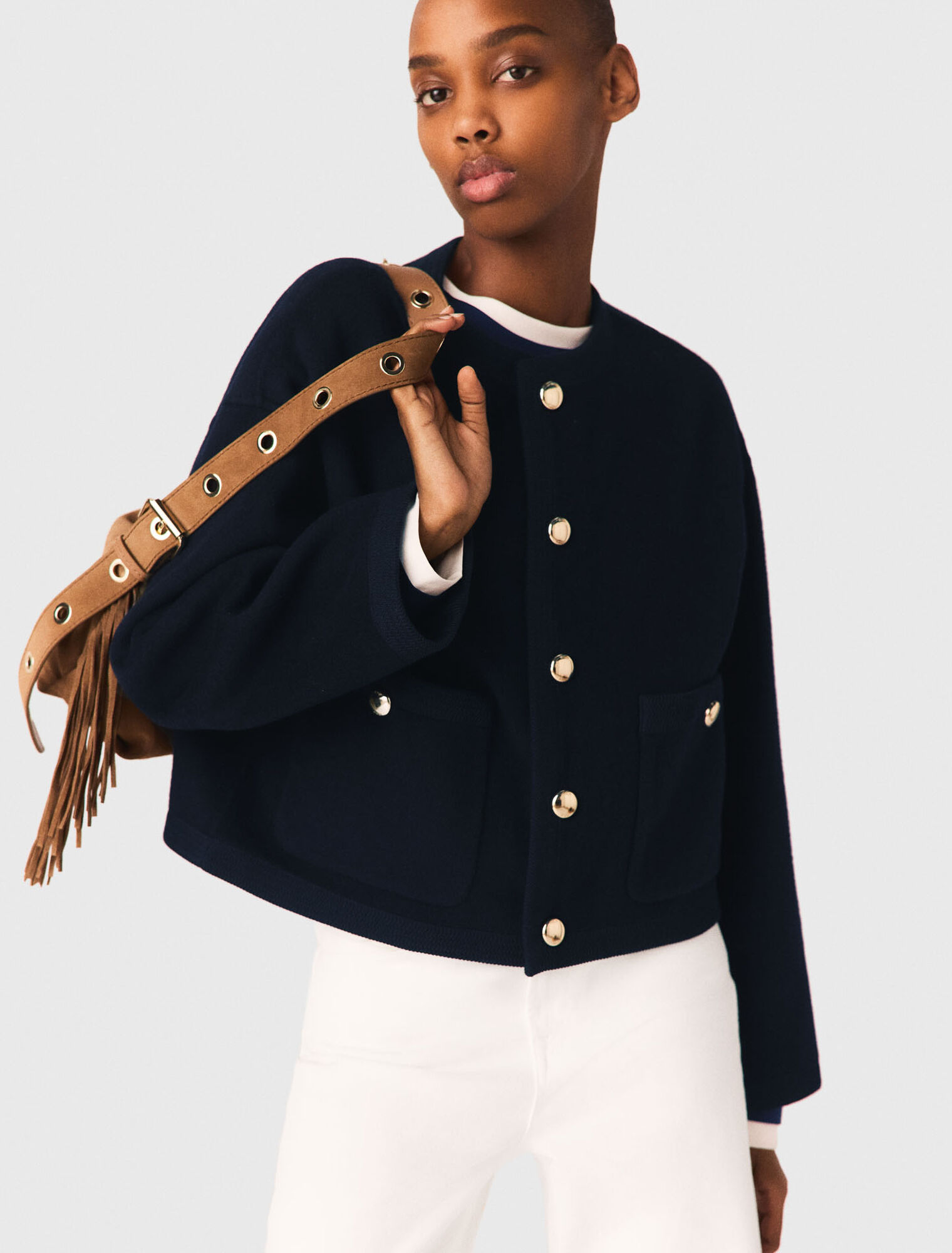 Chaqueta doble cara, gal&oacute;n trenzado