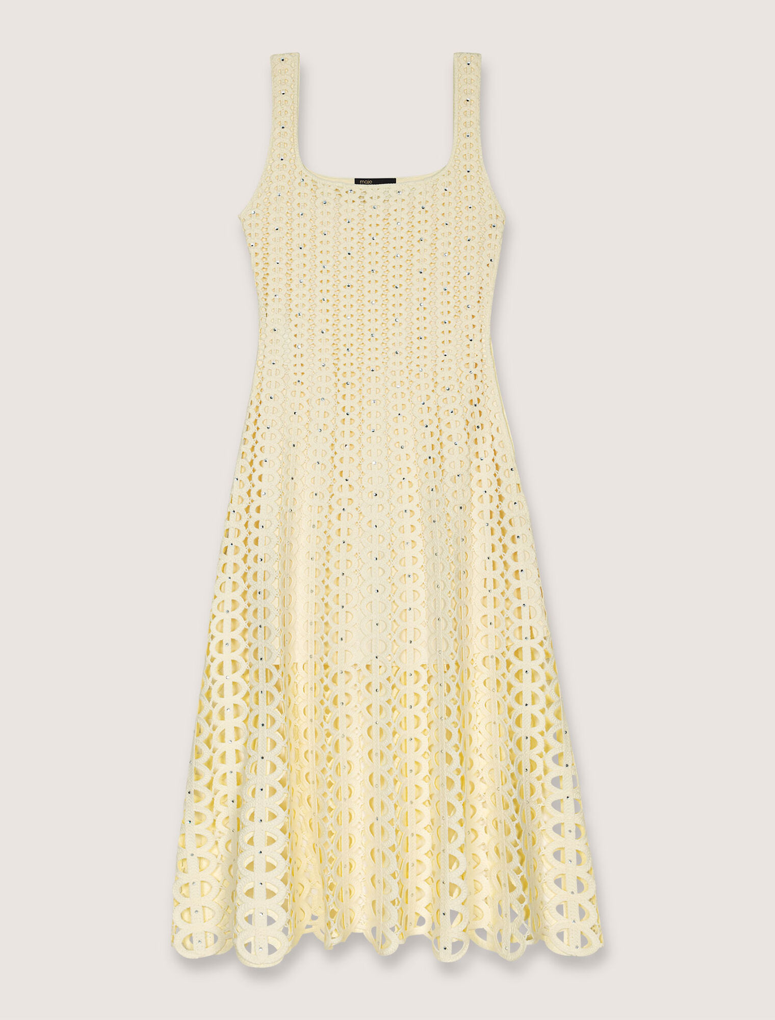 Vestido midi de ganchillo y strass