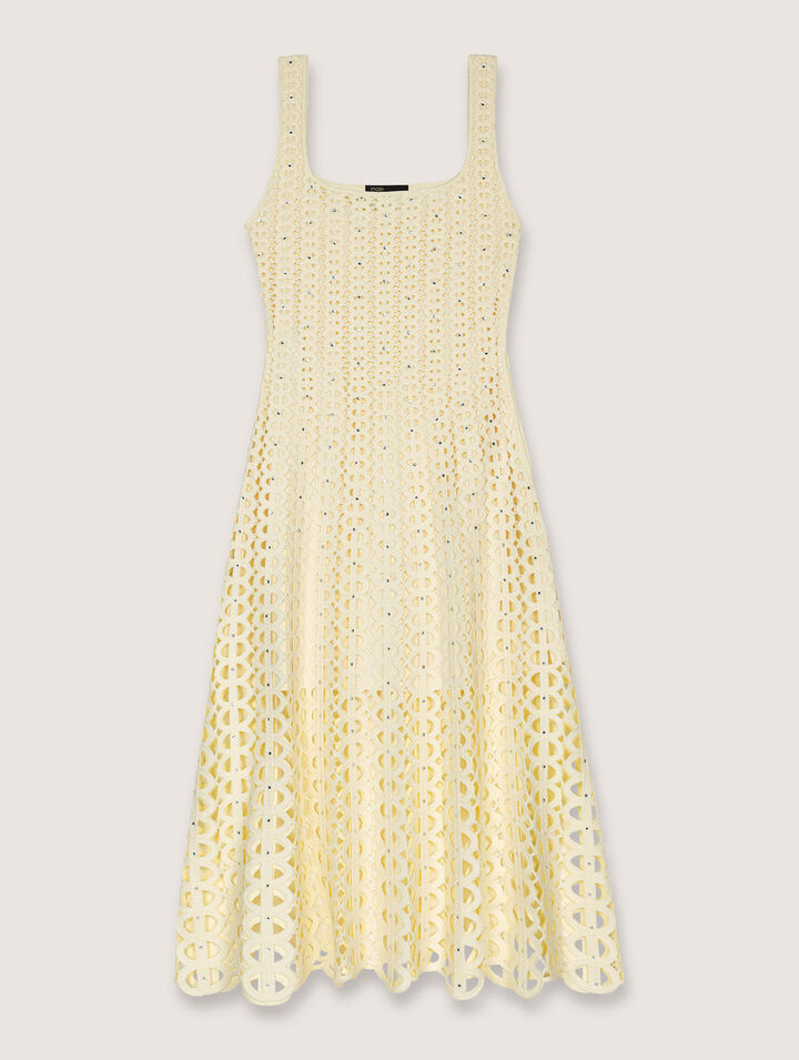 Vestido midi de ganchillo y strass