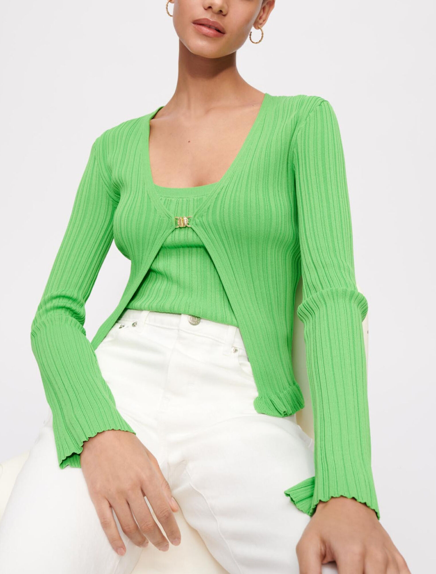 Chaqueta de punto con canalé y volantes