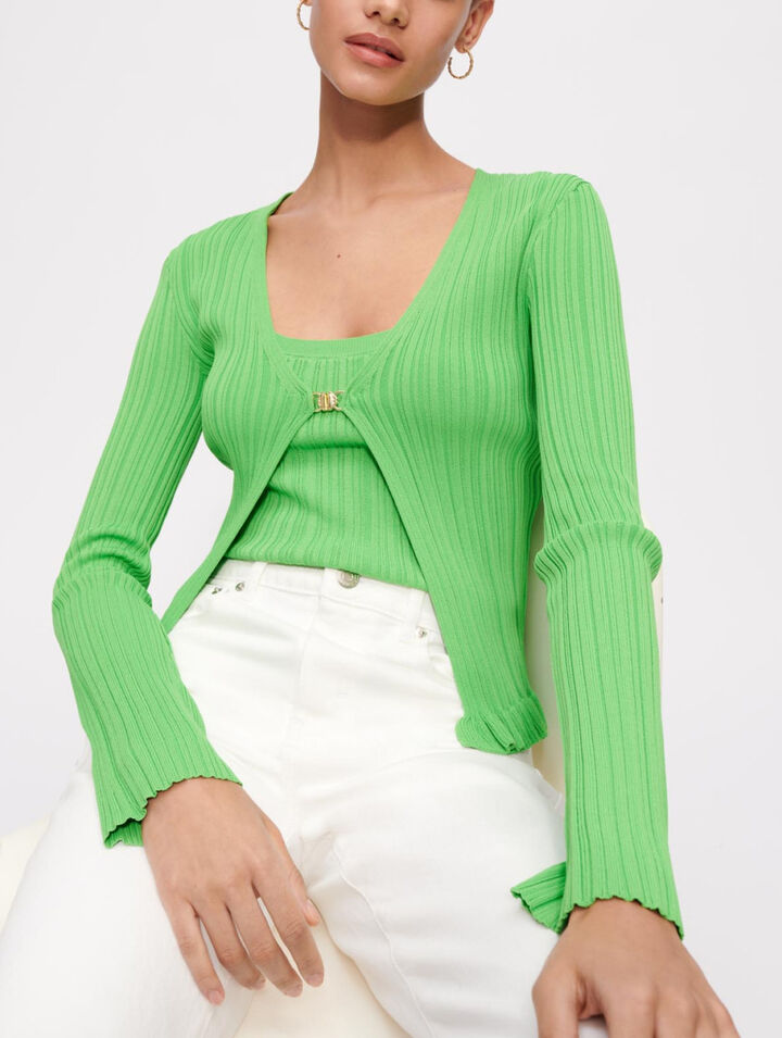 Chaqueta de punto con canalé y volantes