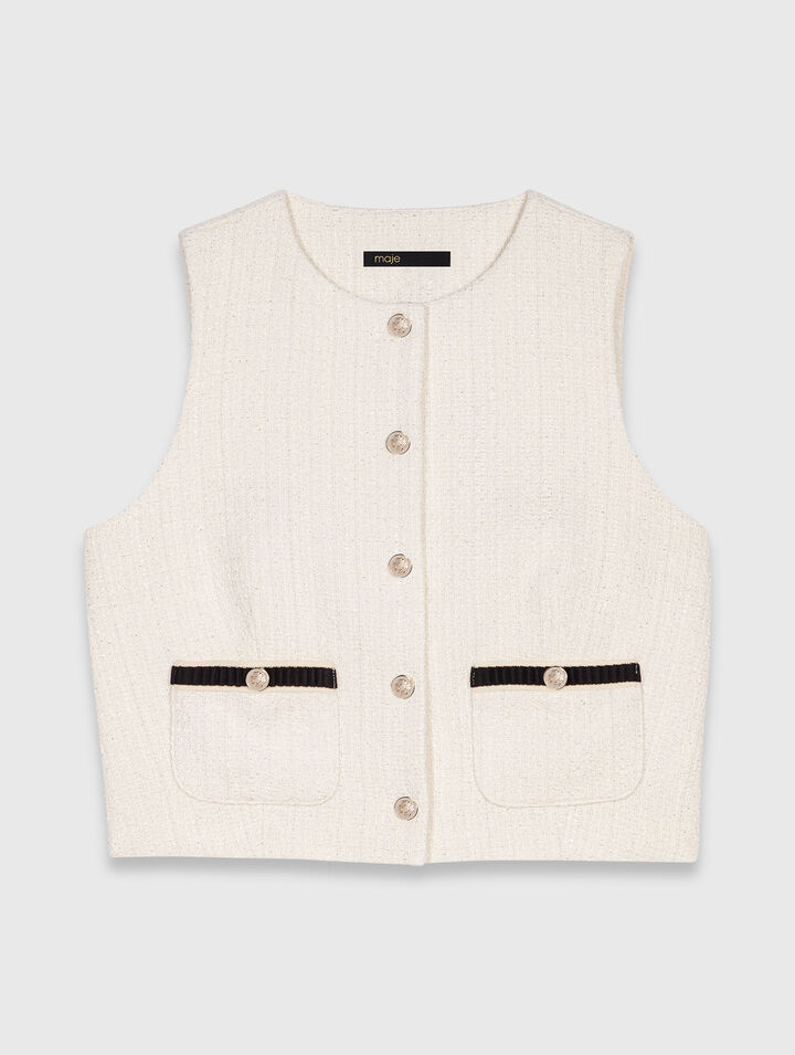 Top sin mangas de tweed lurex