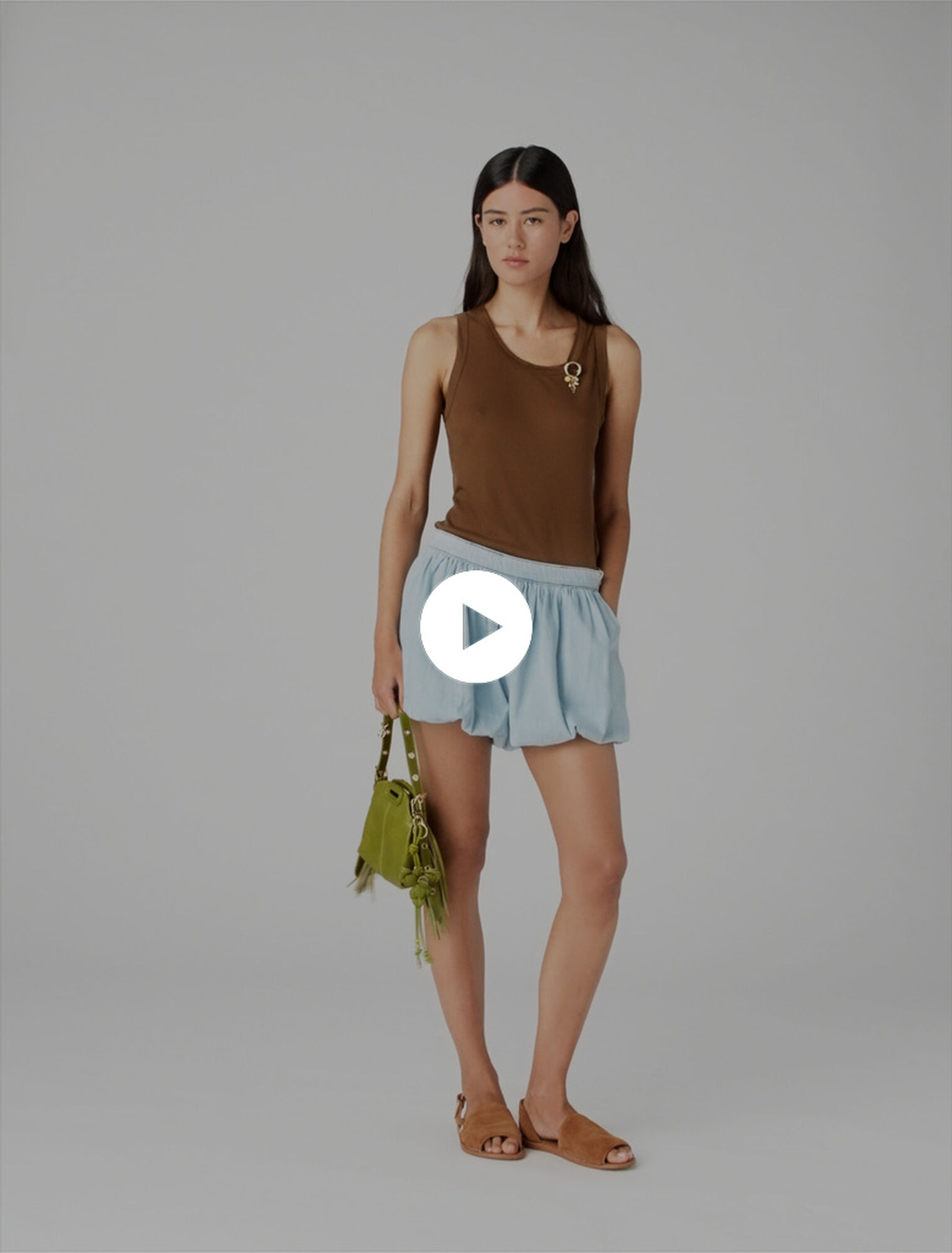 Short falda globo de chambray