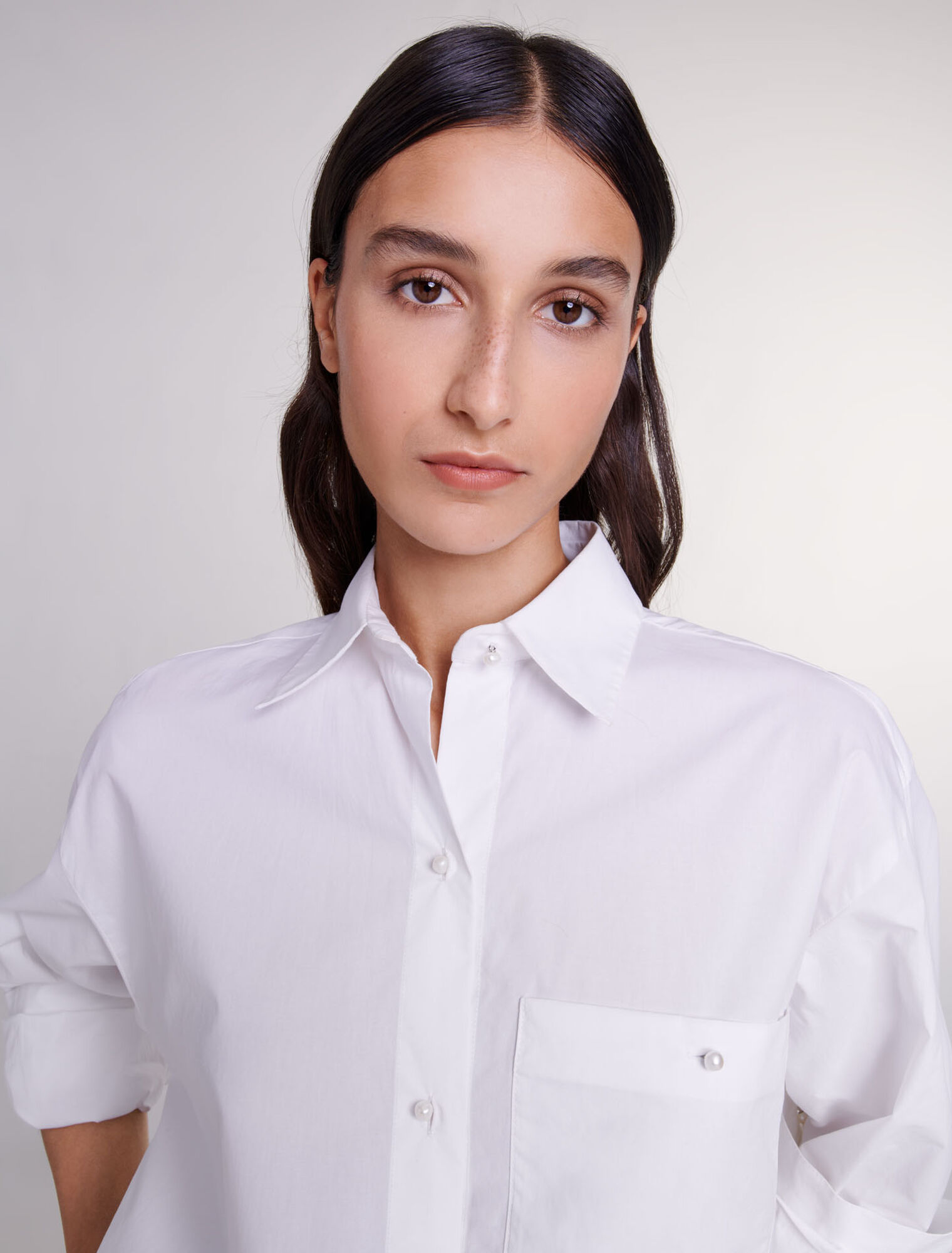 Camisa de popelina de algodón blanca