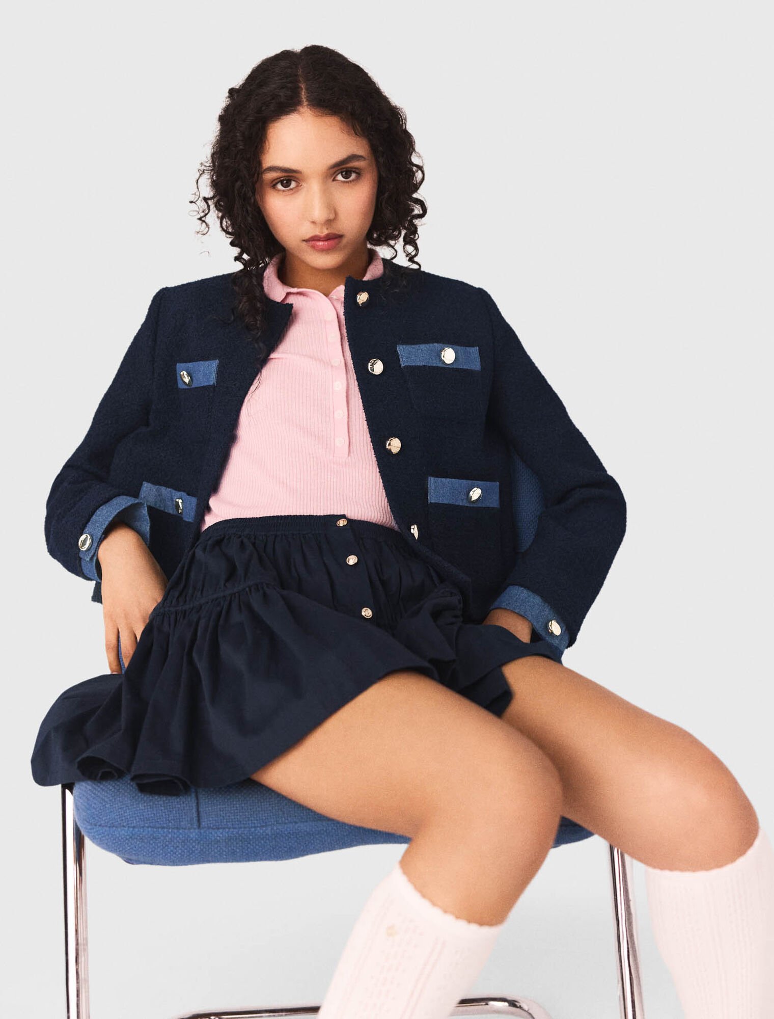 Chaqueta de tweed y galones denim