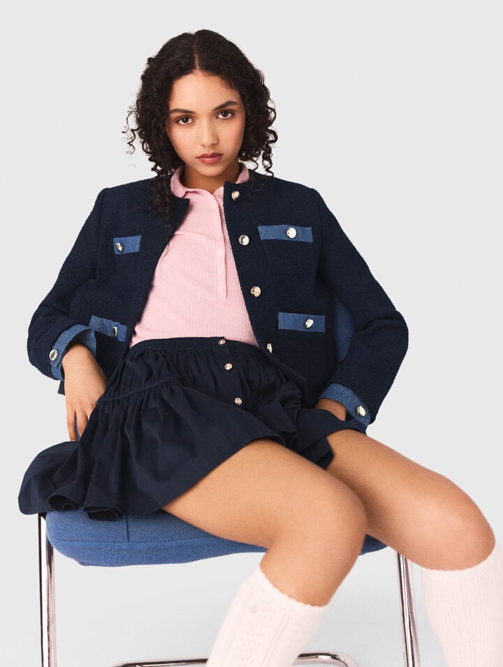 Chaqueta de tweed y galones denim