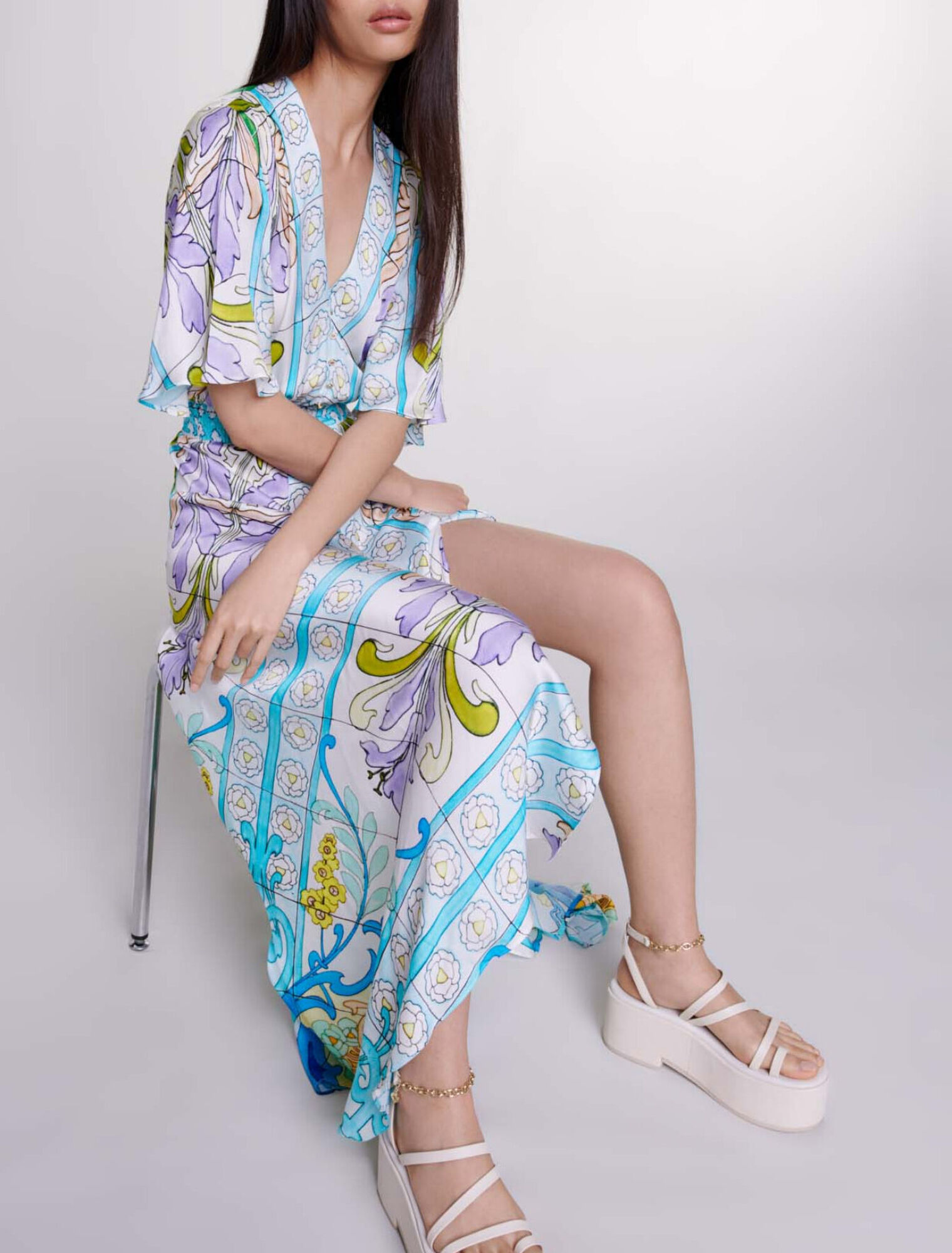 Vestido largo de satén estampado