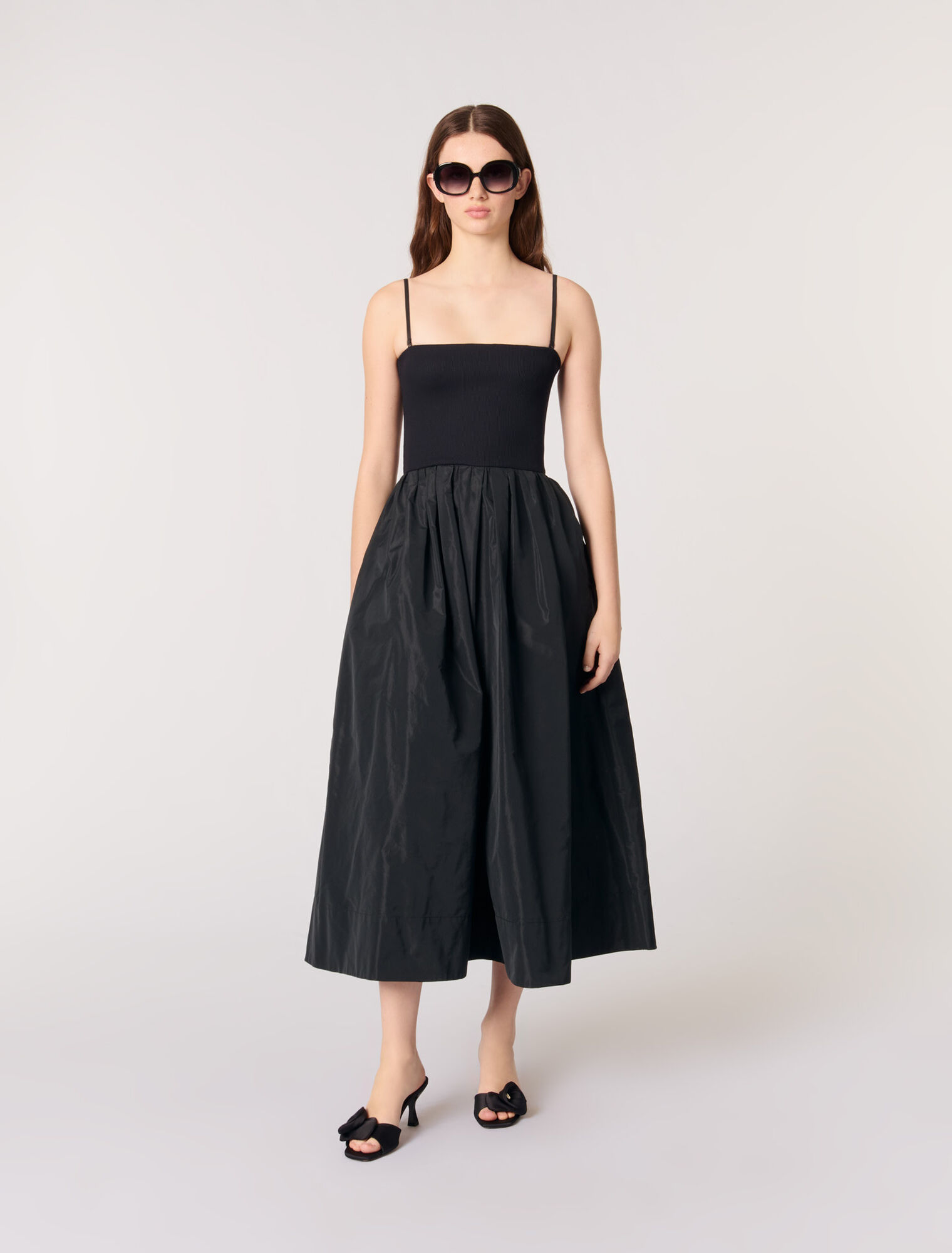 Vestido con corpiño de punto y tafetán