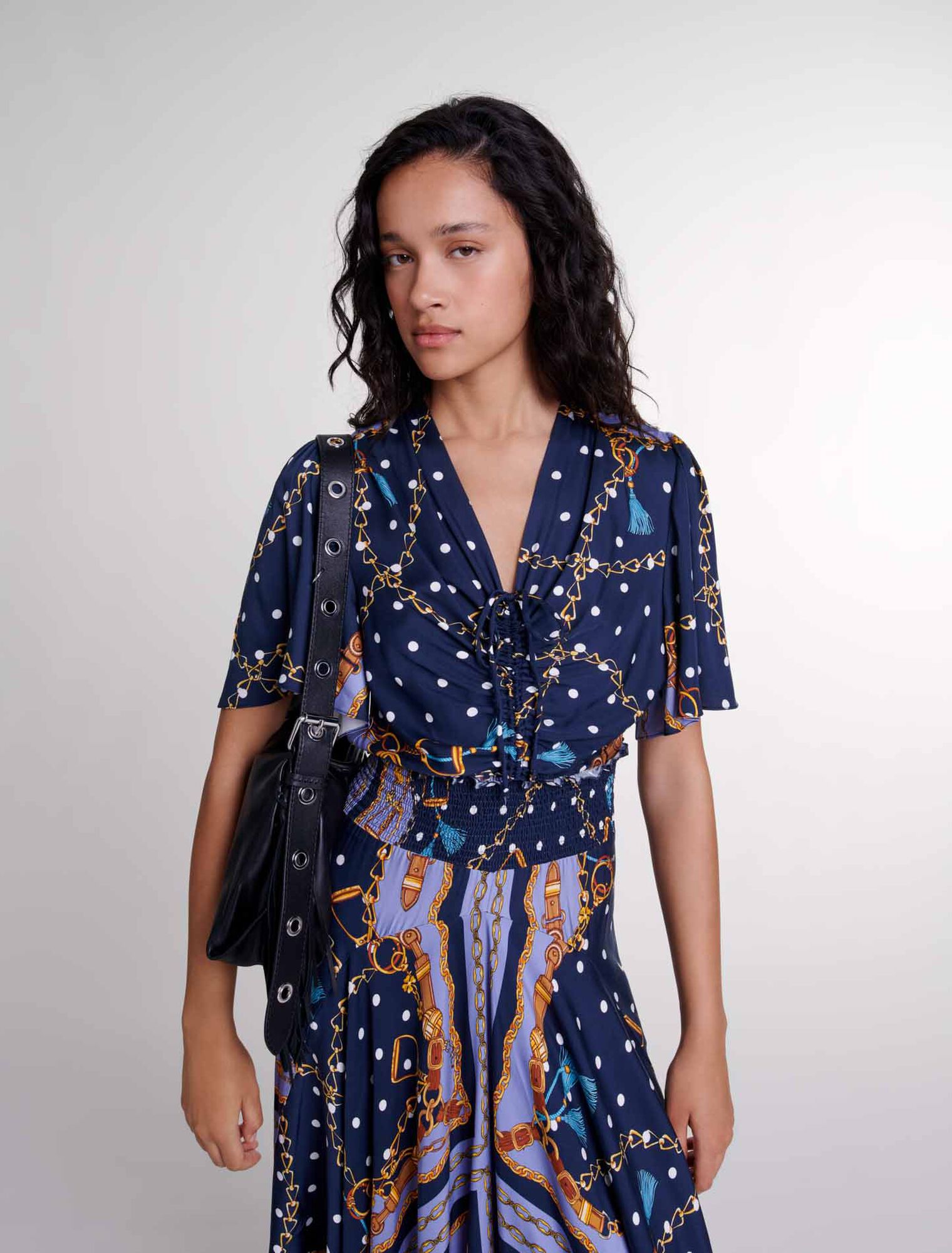 Vestido largo satinado estampado 