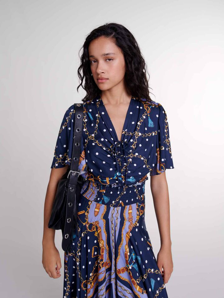 Vestido largo satinado estampado 