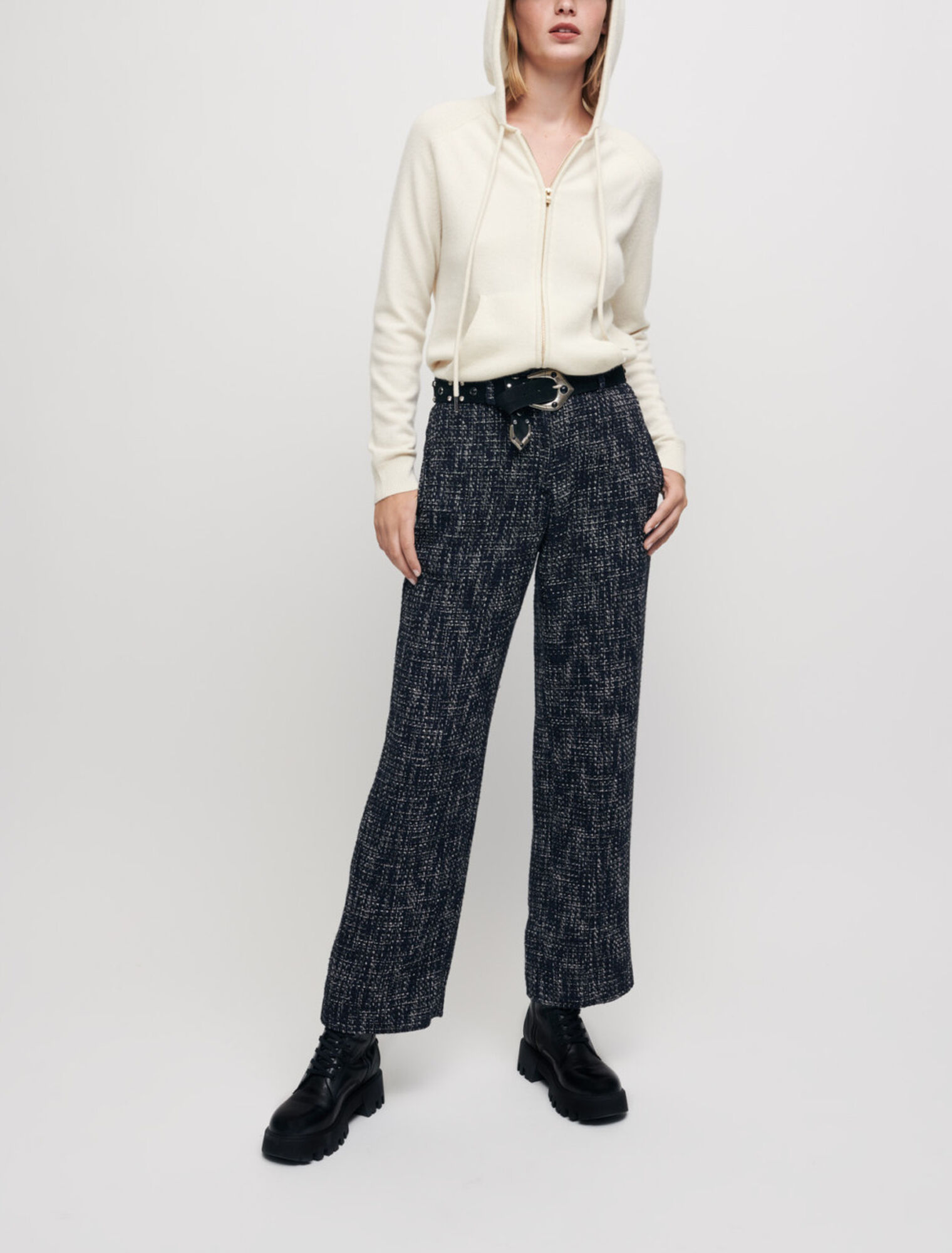 Pantalón ancho de tipo tweed