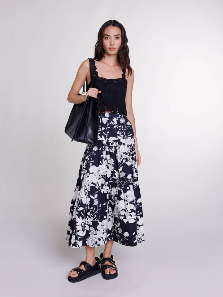 Falda larga con estampado floral