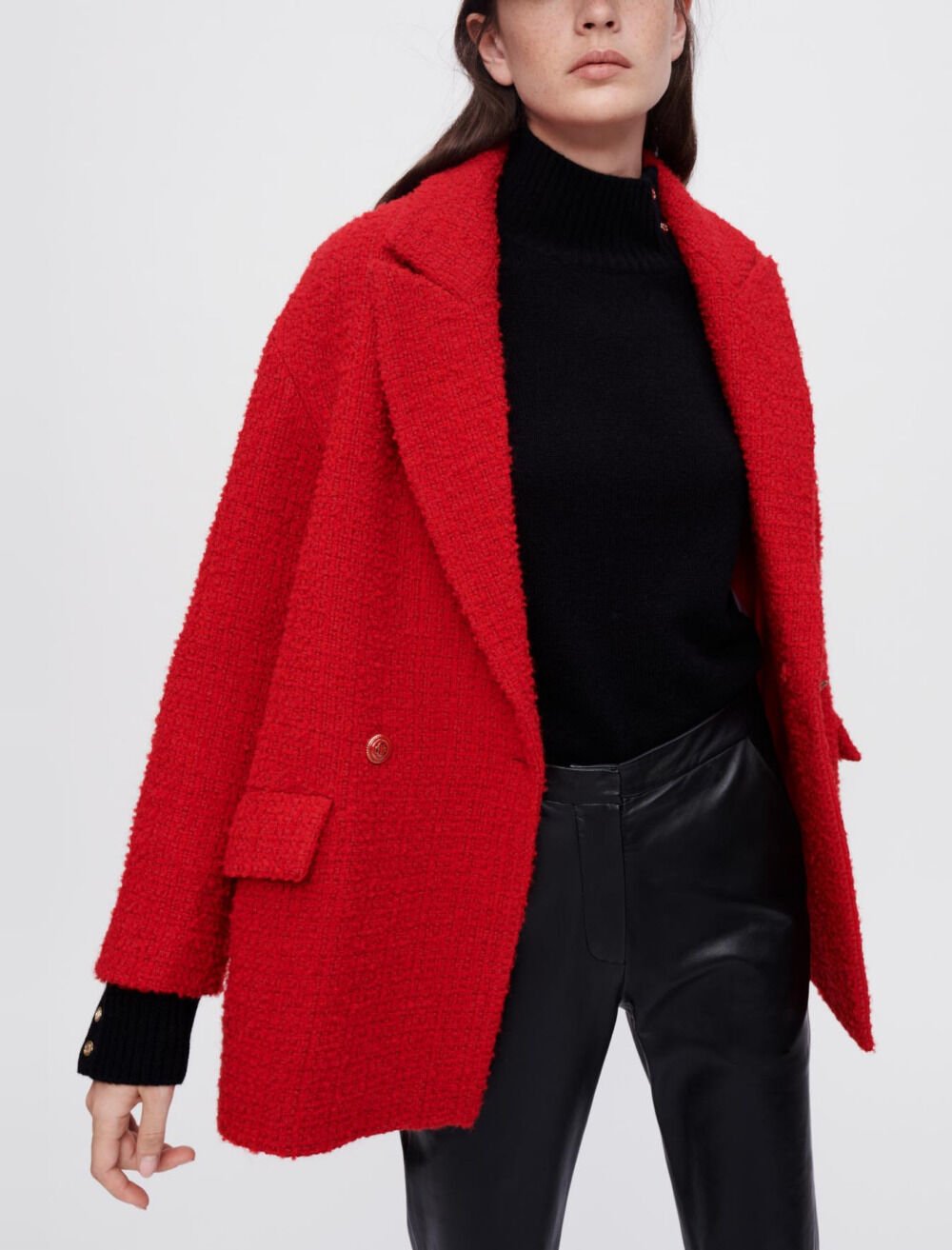Abrigo de tweed rojo fantasia Offline Coats Maje