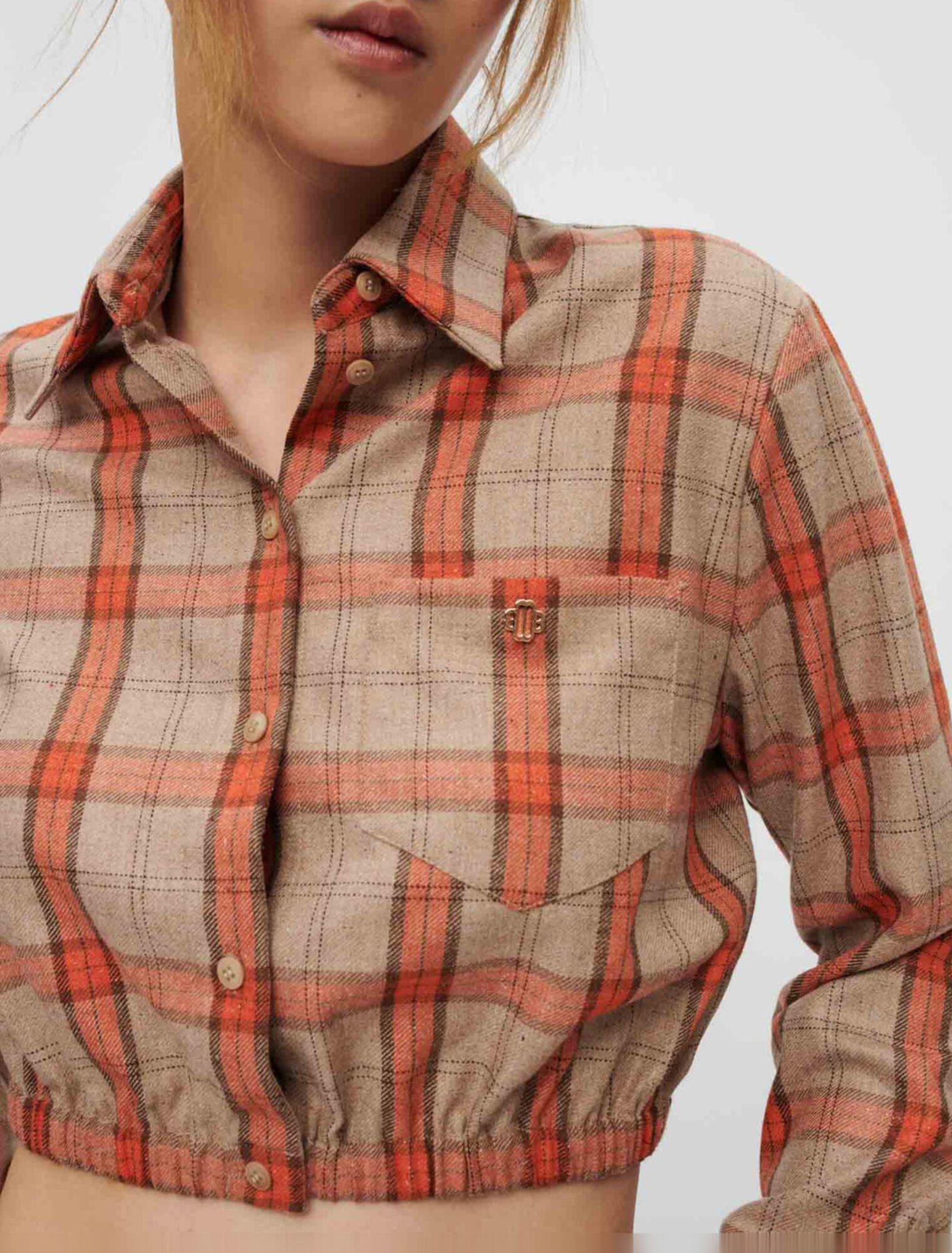 Camisa de cuadros camel y naranja