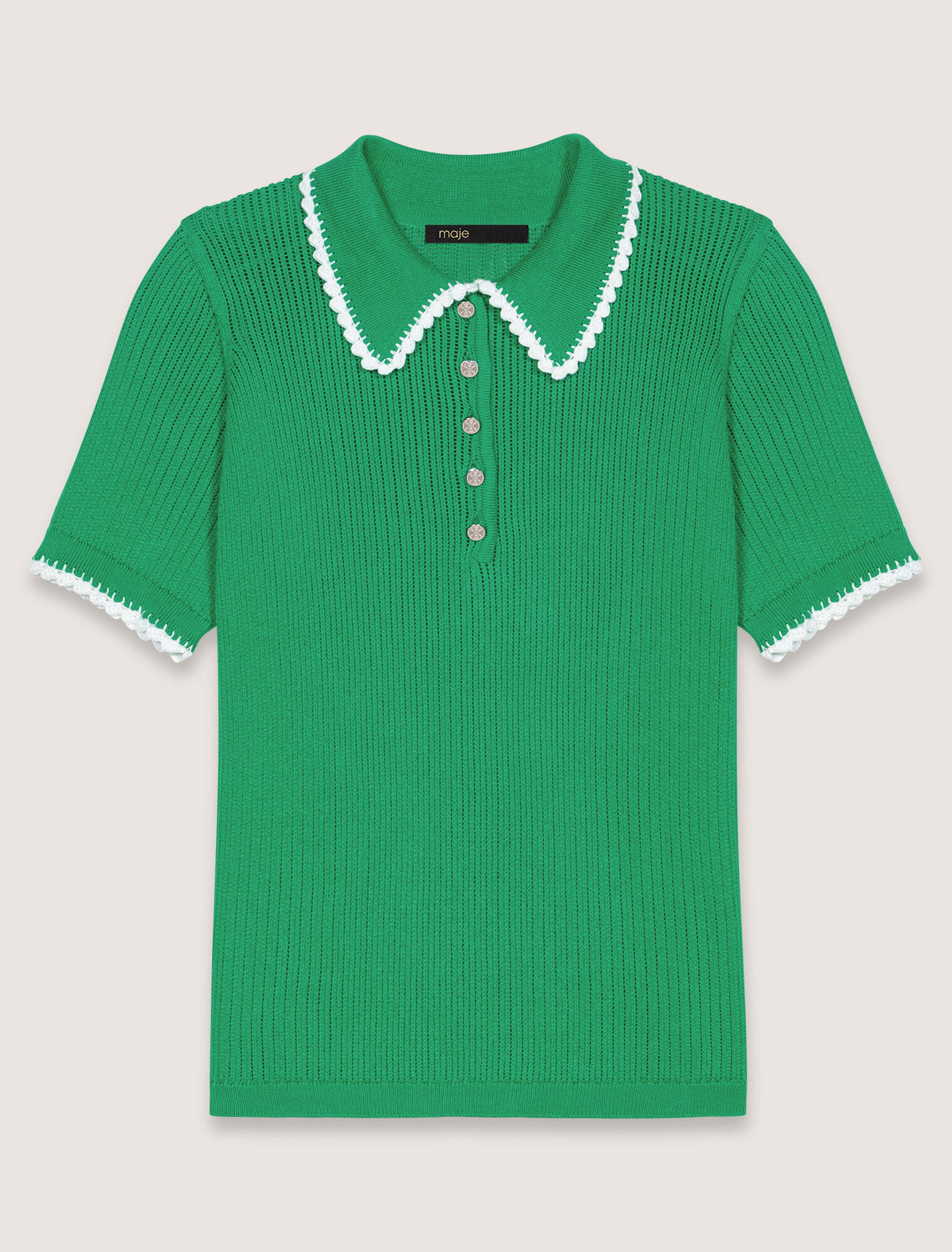 Polo de punto canalé y ganchillo