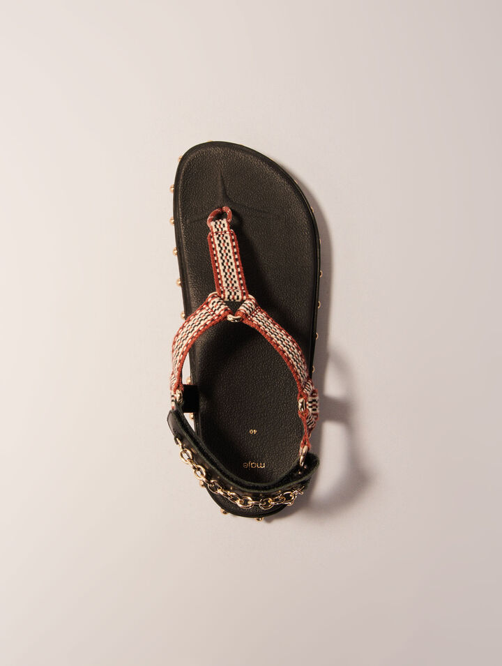 Sandalias planas de cuerda y piel