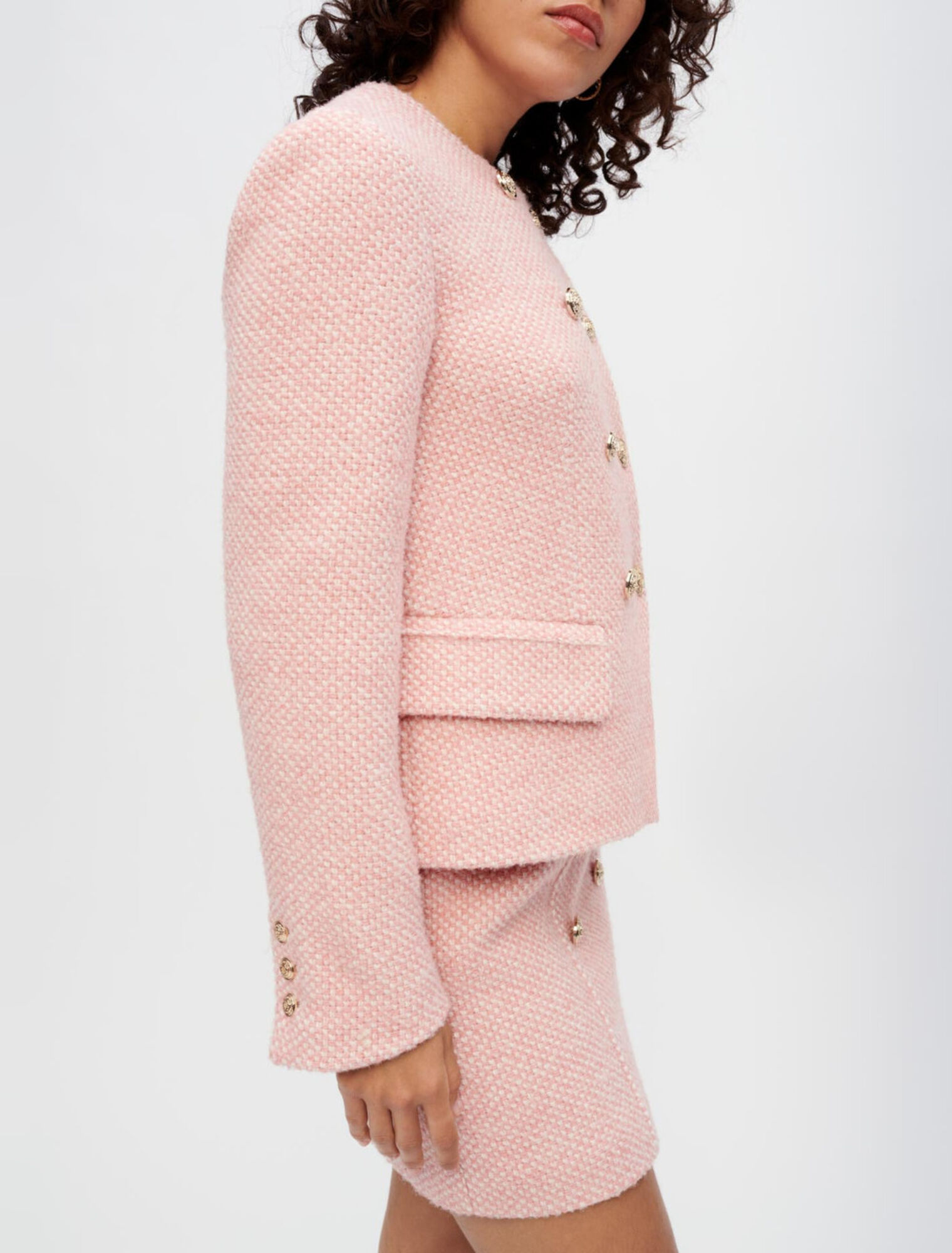 Chaqueta tweed jaspeado crudo y rosa