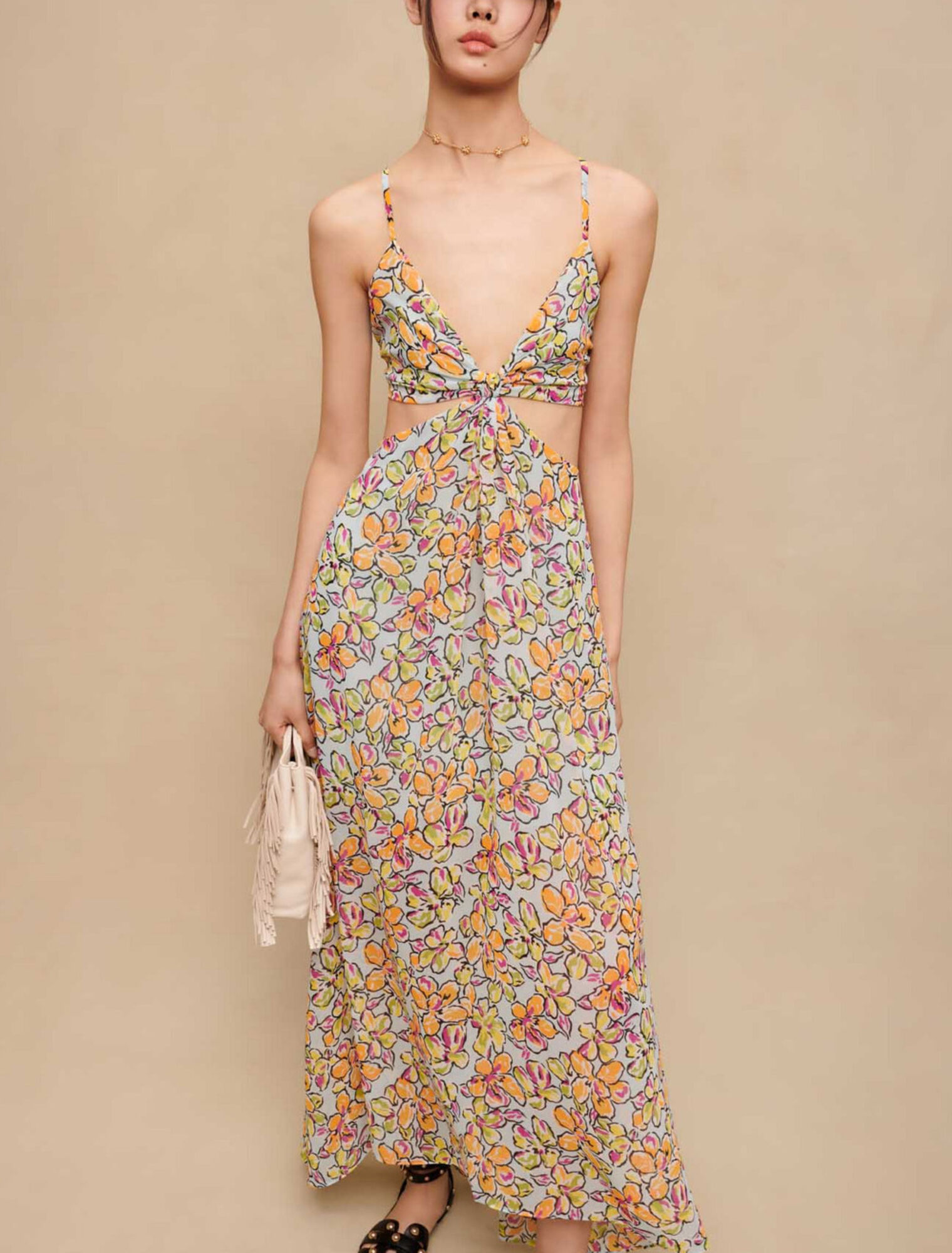 Maxi vestido recortado floral