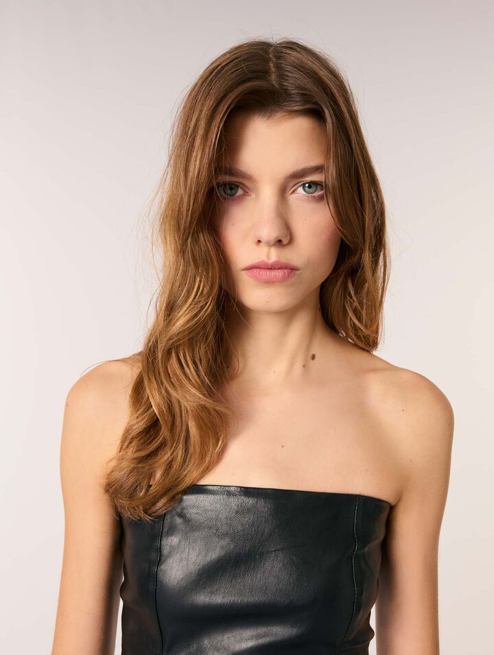 Vestido con corpiño de piel elástica