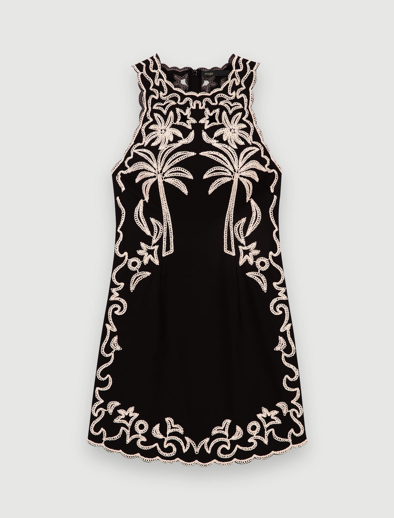 Vestido corto con bordados de palmeras