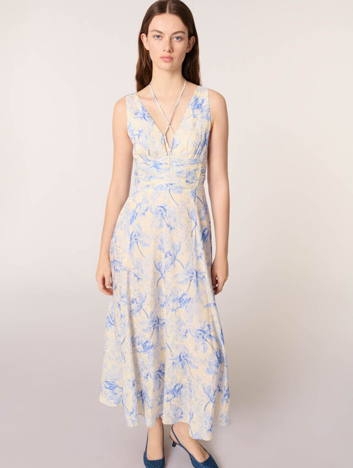 Vestido largo estampado con tiras
