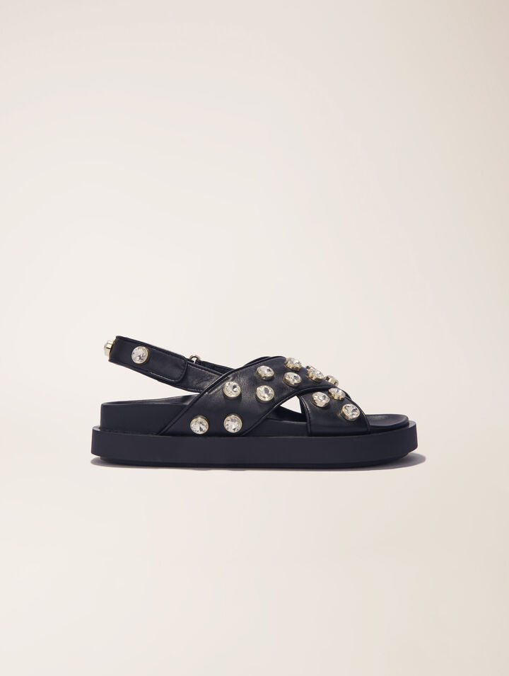 Sandalias de piel planas con strass