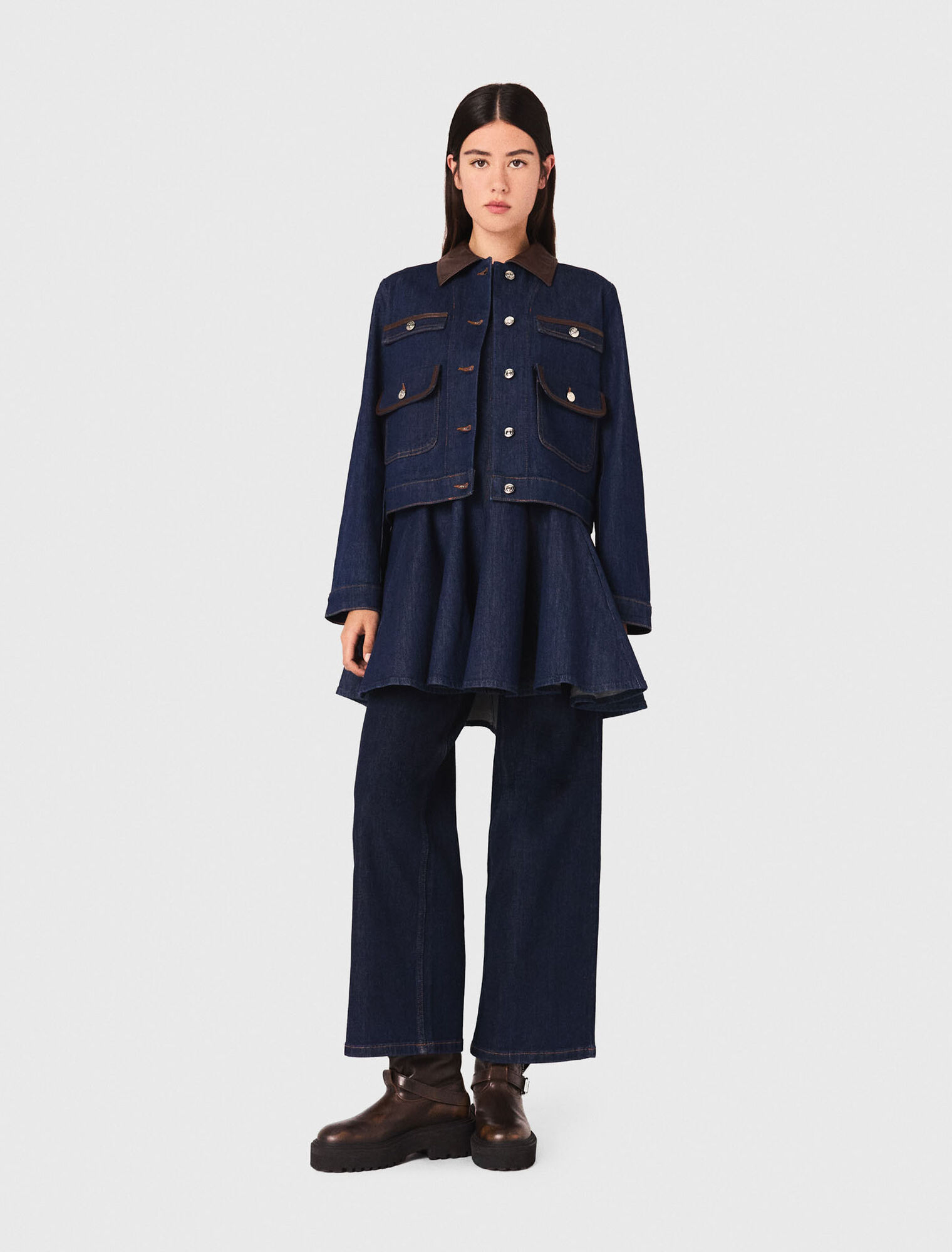 Chaqueta de denim y cuello de piel