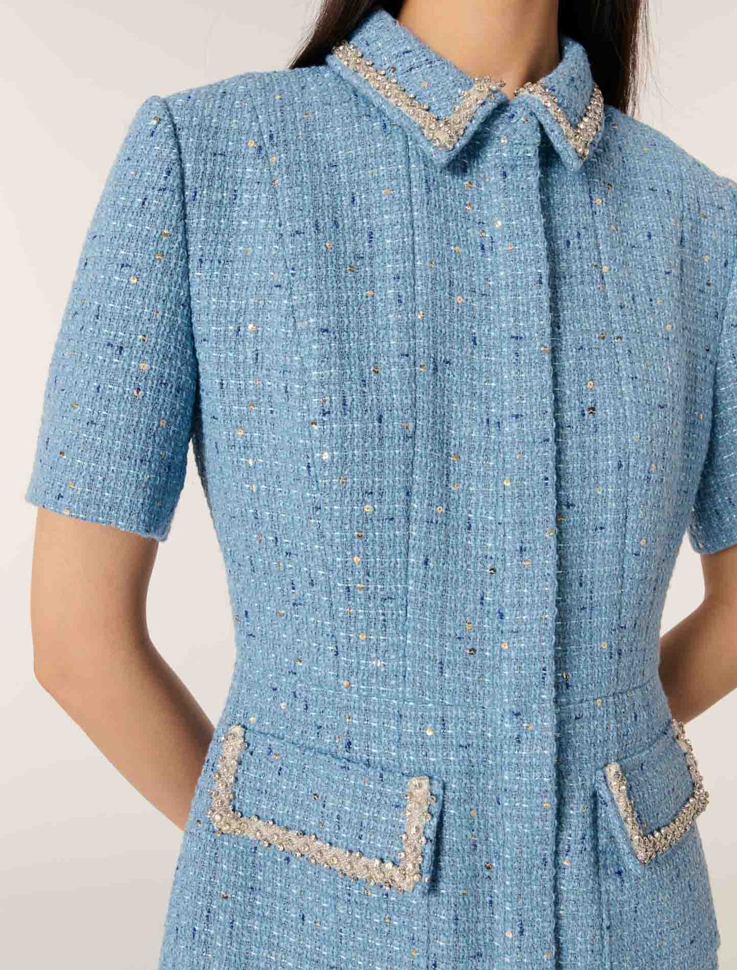 Vestido corto de tweed con lentejuelas