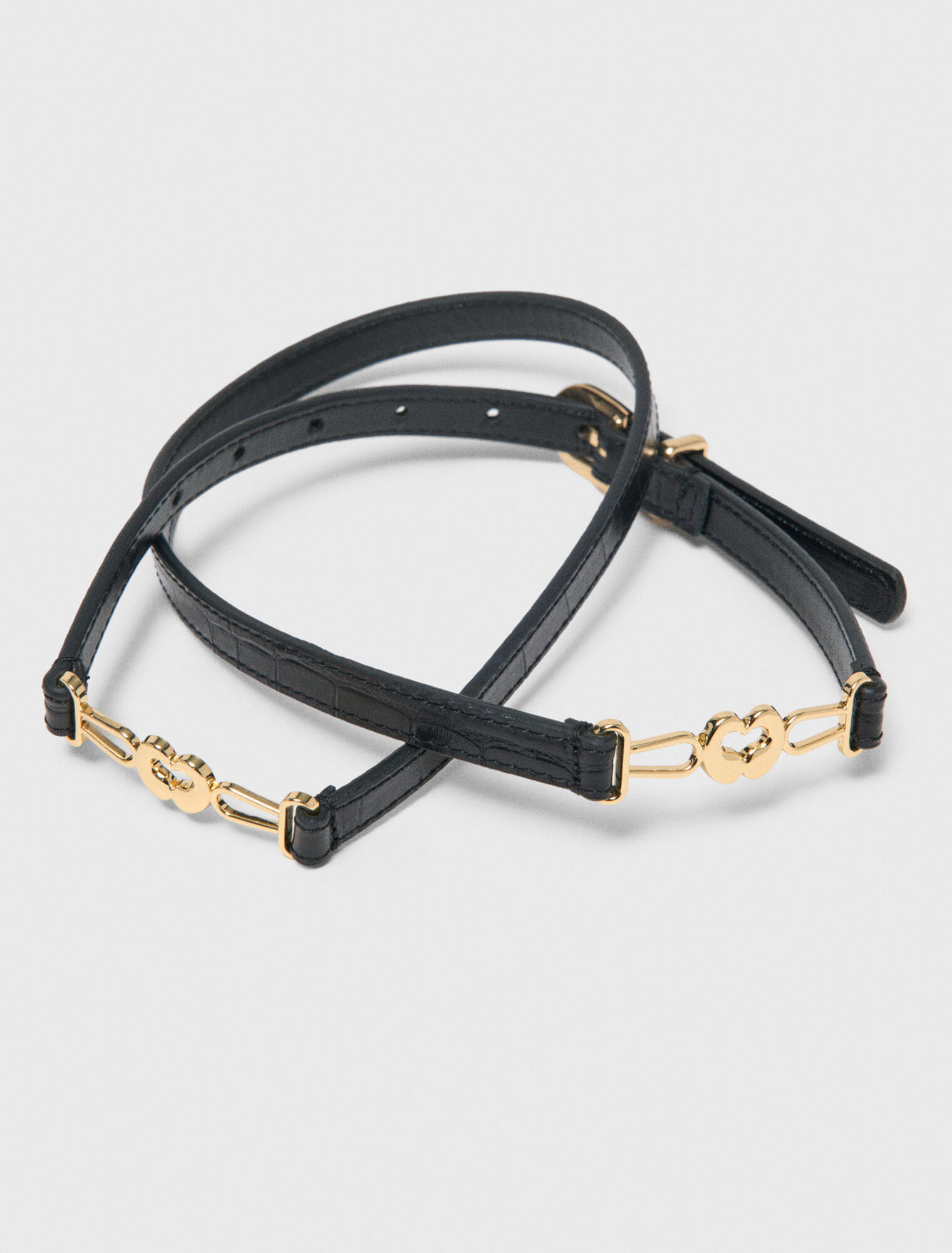 Cintur&oacute;n fino de piel efecto croco