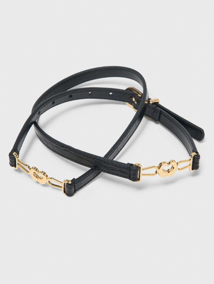 Cintur&oacute;n fino de piel efecto croco