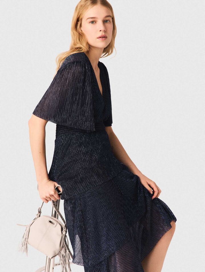 Vestido midi volantes metalizado