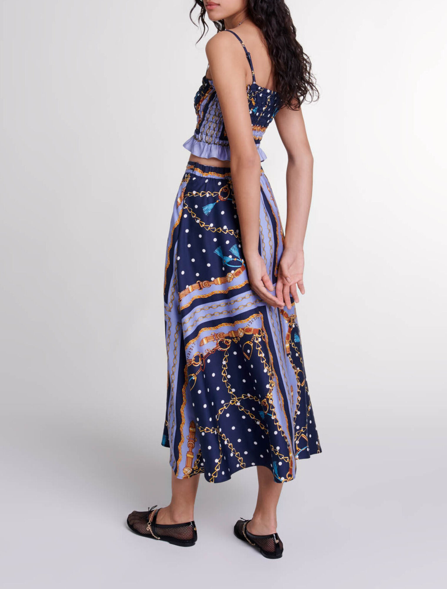 Falda larga satinada y estampada 