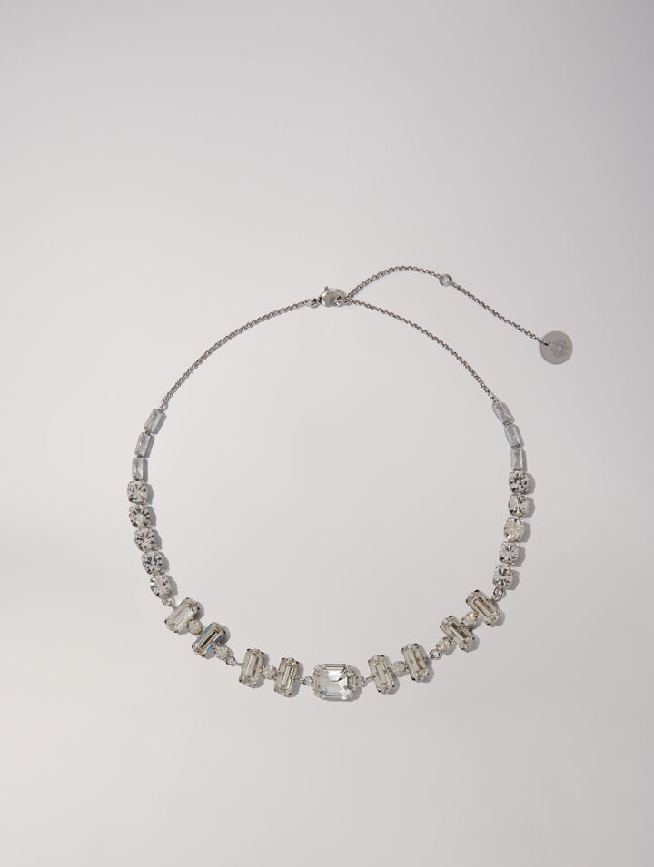 Collar gargantilla de strass plateado