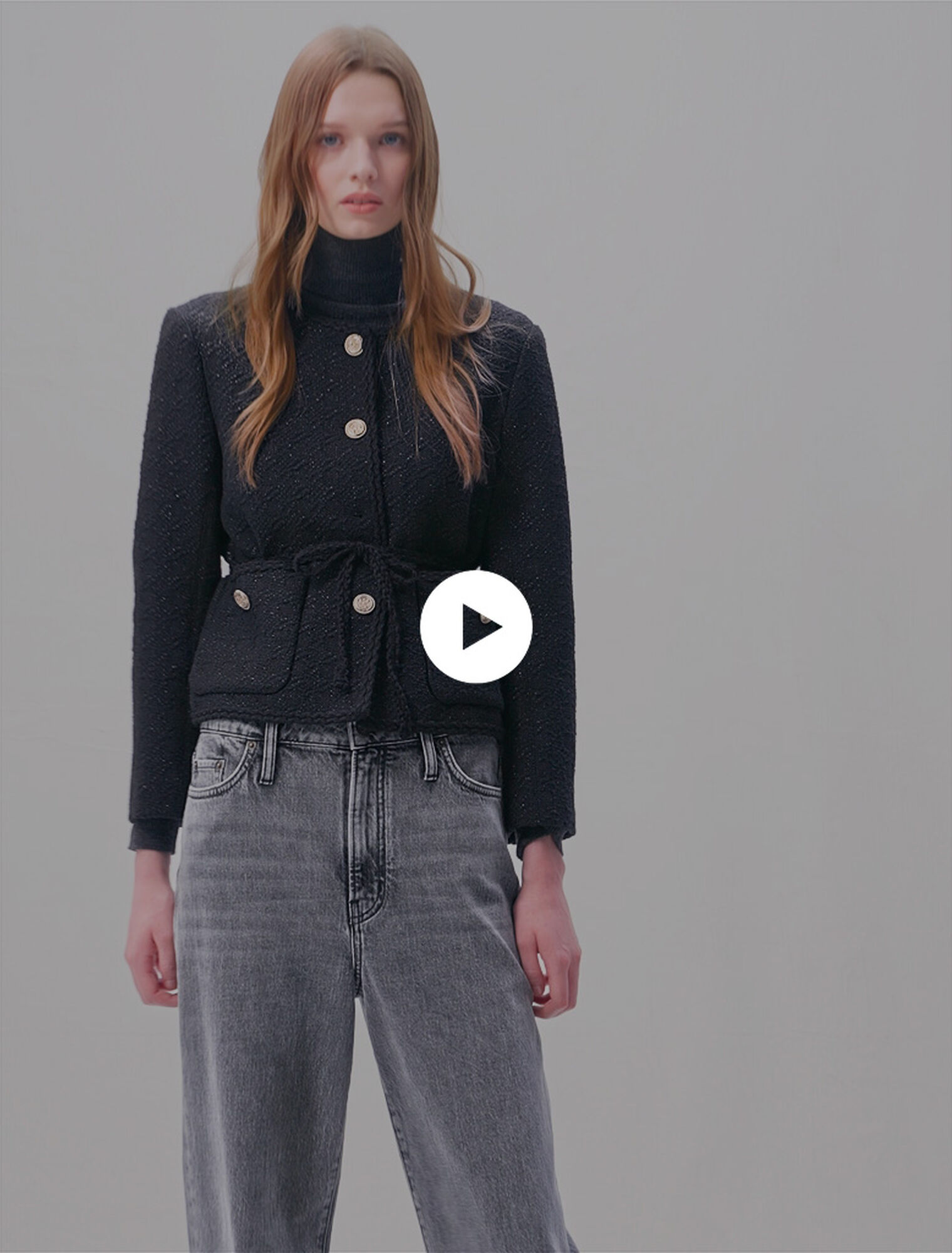 Chaqueta recta de tweed brillante