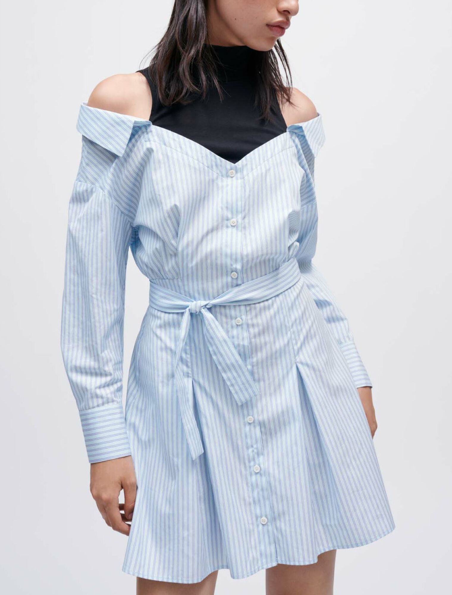 Vestido camisero trompe l'oeil a rayas
