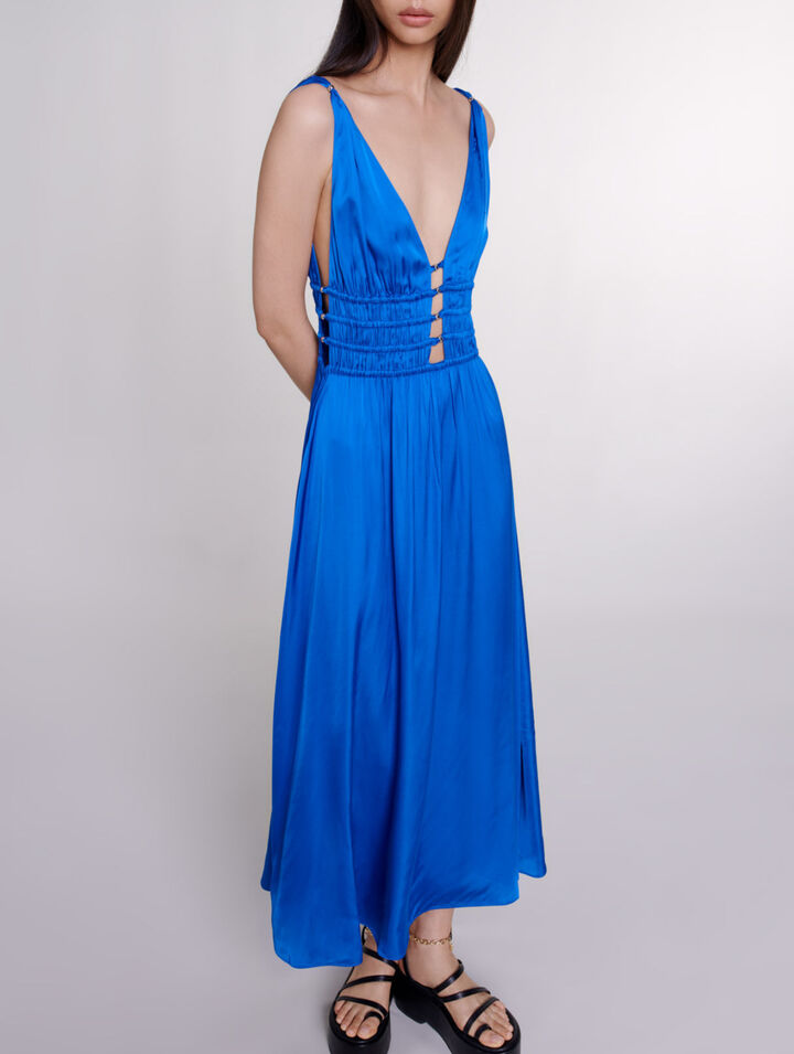 Vestido satinado calado