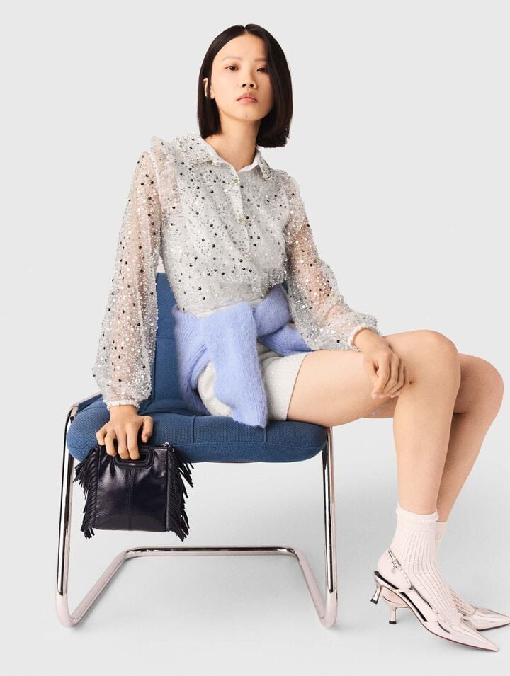 Zapatos tacón con tiras de piel plateada